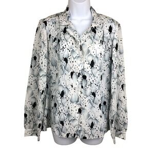 Vintage Lykettes Top Womens 14 Gray white Long‎ Sleeve Shirt Blouse 80s